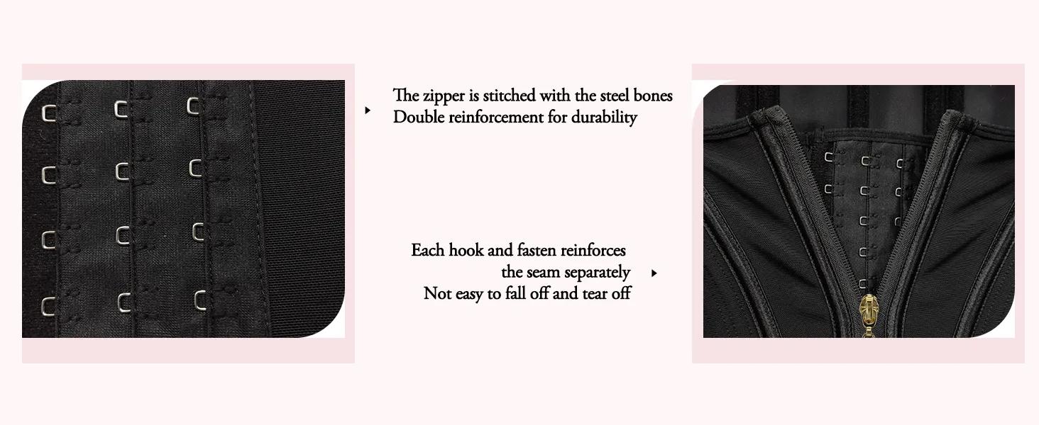 ChicCurve Extreme Latex Corset Waist Vest Adjustable Waist with Zipper & Cotton Lining for Women's Basic Shapewear in Black