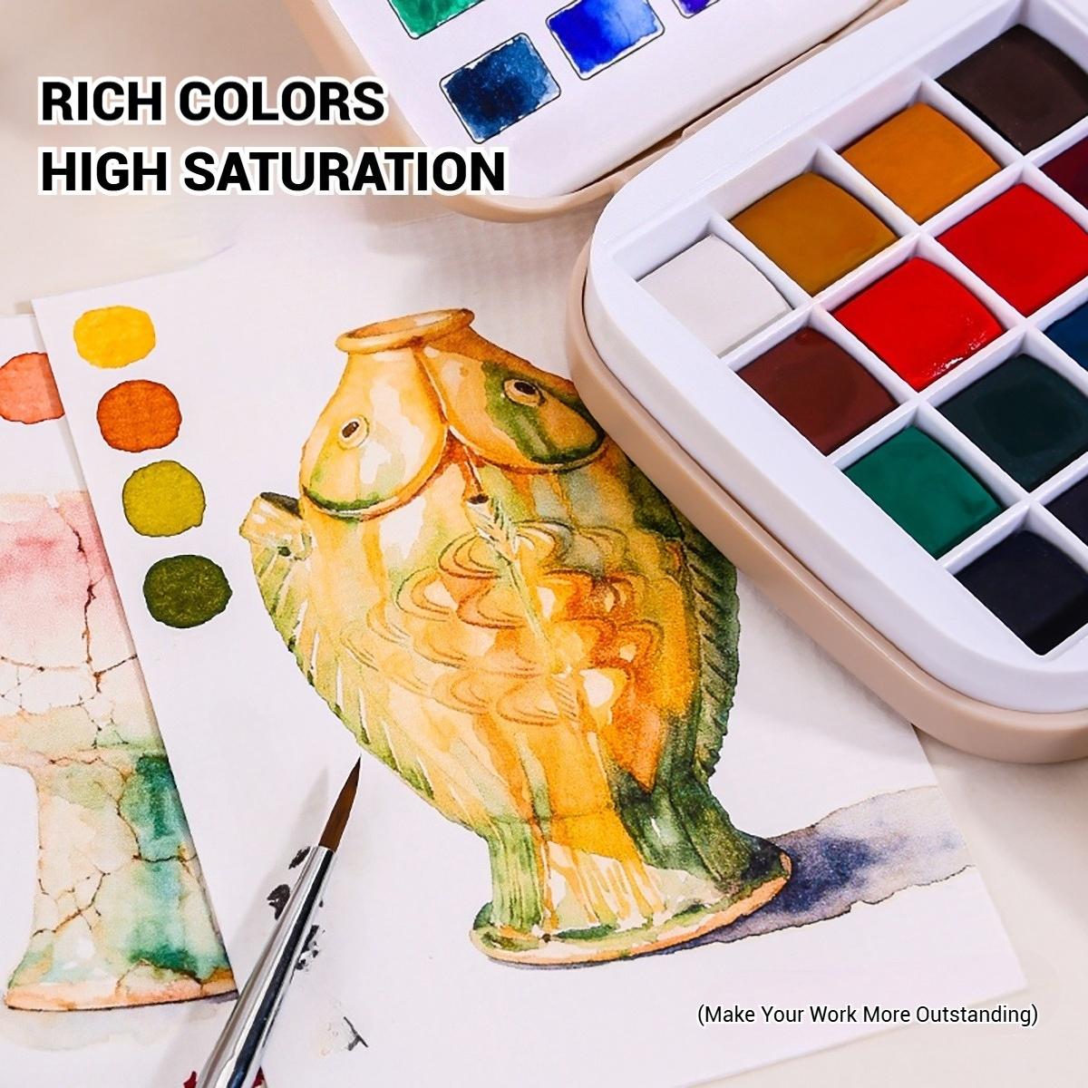 16 Color Watercolor Solid Paint Set, Art Drawing Supplies, Includes Metal Brushes, Portable Gift Box, Ideal for Adults Teens Students, Holiday Gift