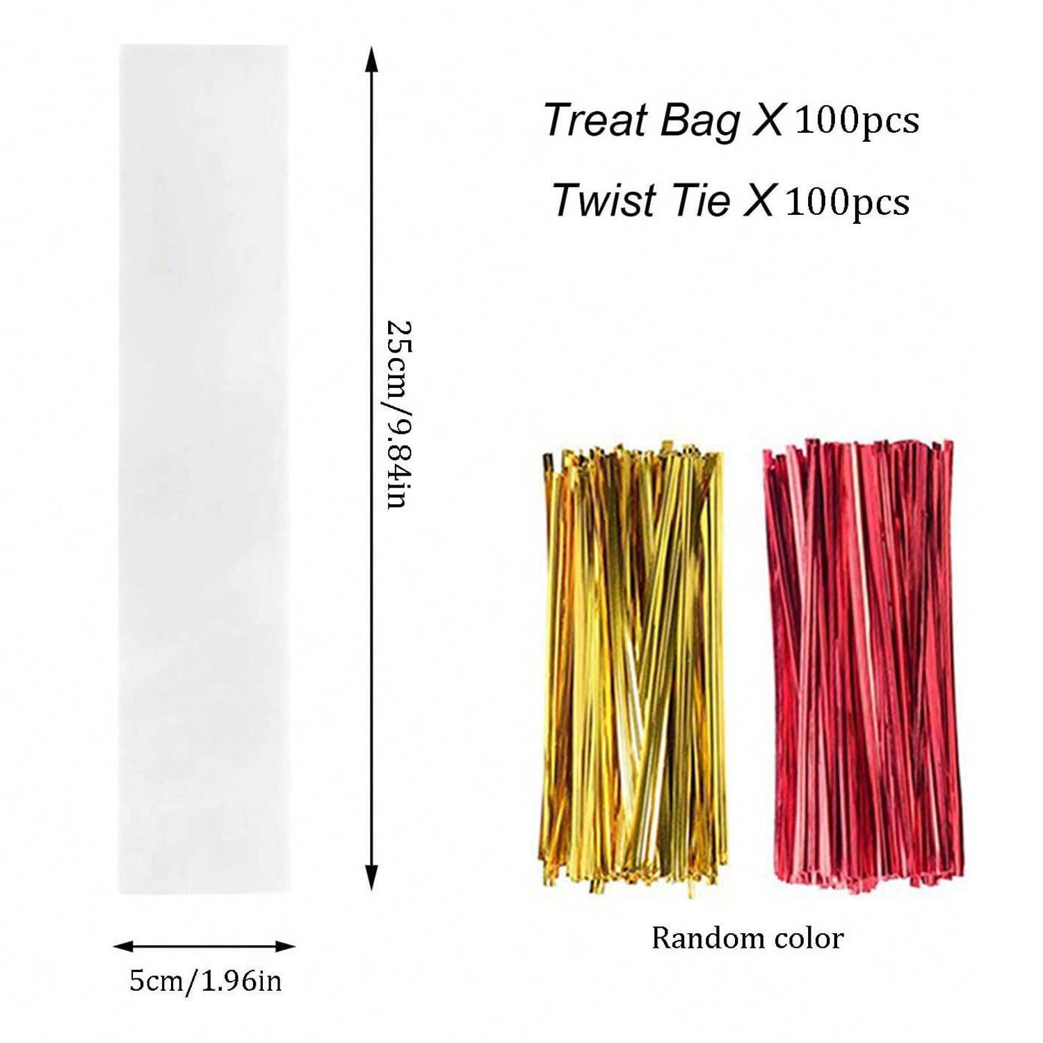 100pcs  5 X 25cm Opp Bags for Pretzel Rods, Transparent Plastic Bags with Colorful Twist Ties for Gift Packaging, Ideal for Bakery Treats & DIY Crafts