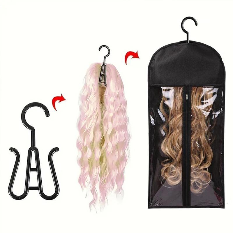 Wig Storage Bag with Hook, White Transparent Plastic Cover Dust Cover Dustproof Zipper Wig Storage Bag, Durable Cover, Hair Extension Holder, Wig Bag, Wig Storage for Salon & Home Use