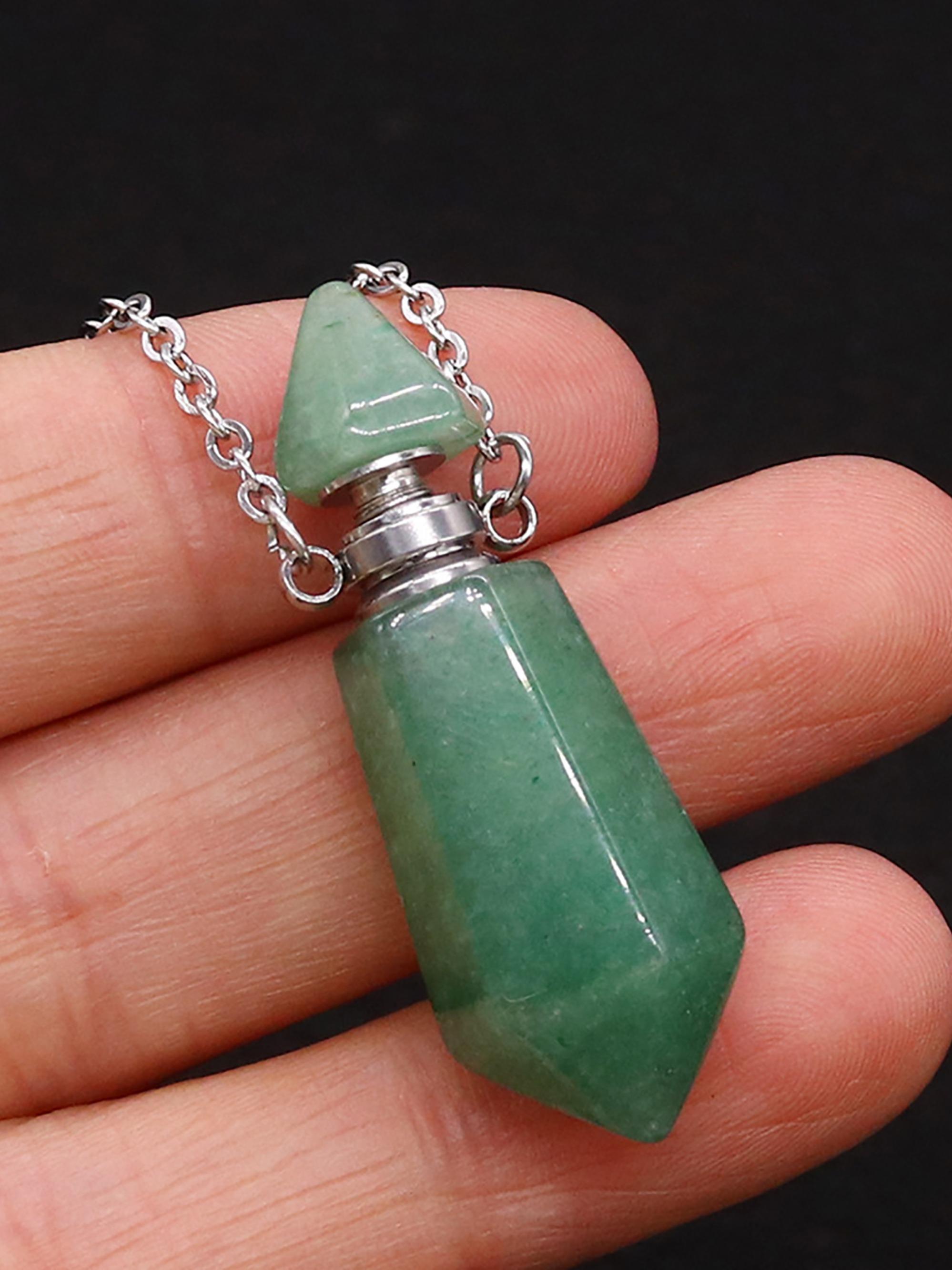 Natural Stone Crystal Perfume Bottle Pendant, Agate Crystal Essential Oil Perfume Bottle, Aromatherapy Necklace Pendant