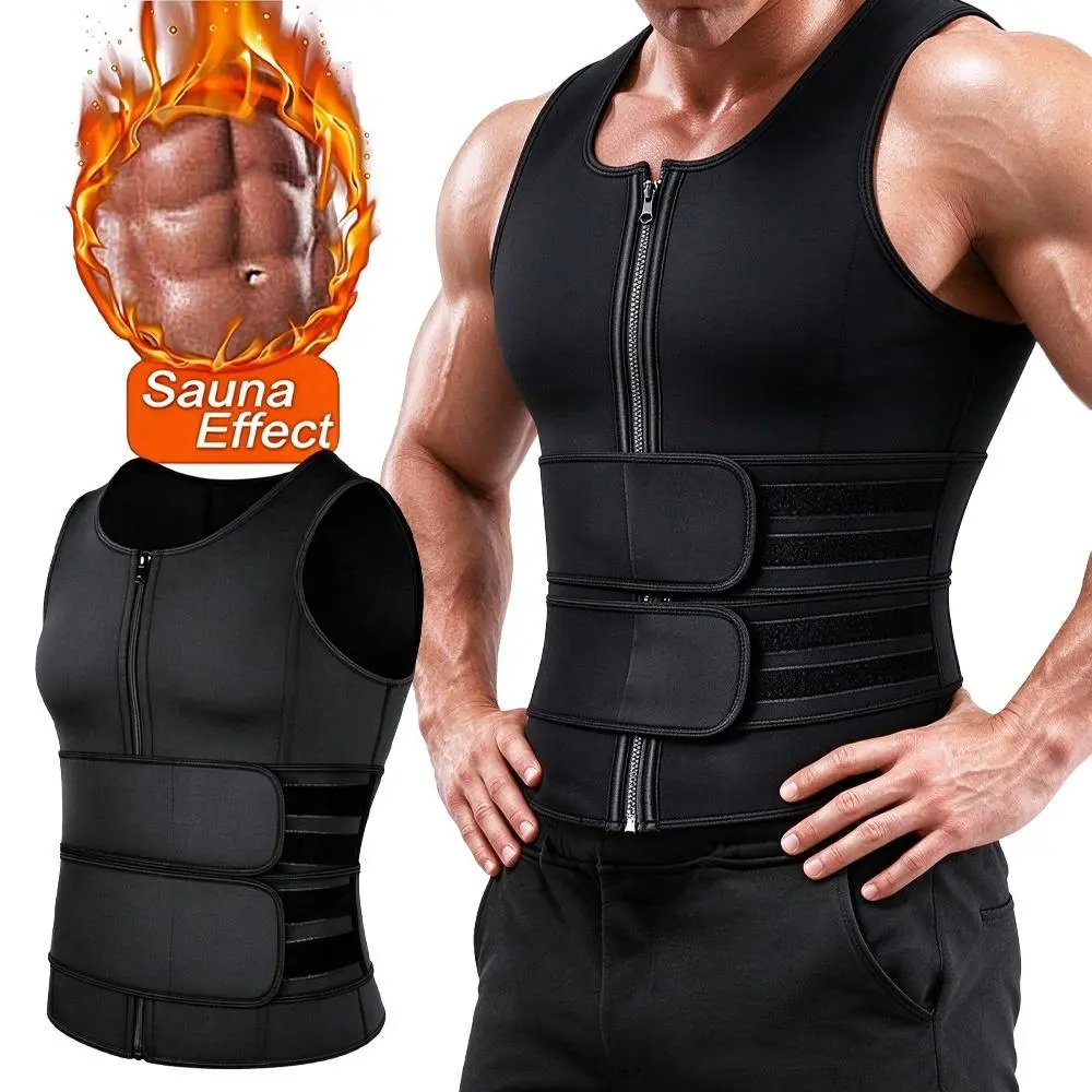 Men's Sauna Vest, Double Belt Waist Trainer, Compression Body Shaping Top, Sweat-Boosting Workout Shirt, Abdominal Control Tank Top, Gym Fitness Sauna Suit, Breathable Sports Apparel