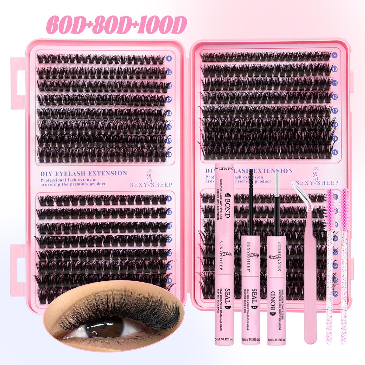 Lash Clusters Kit Natural Individual Lashes Wispy Eyelash Extensions 9-16mm DIY Lash Extension Kit Lash Bond and Seal Waterproof, Lash Applicator, Thick False Eyelashes Kit Makeup