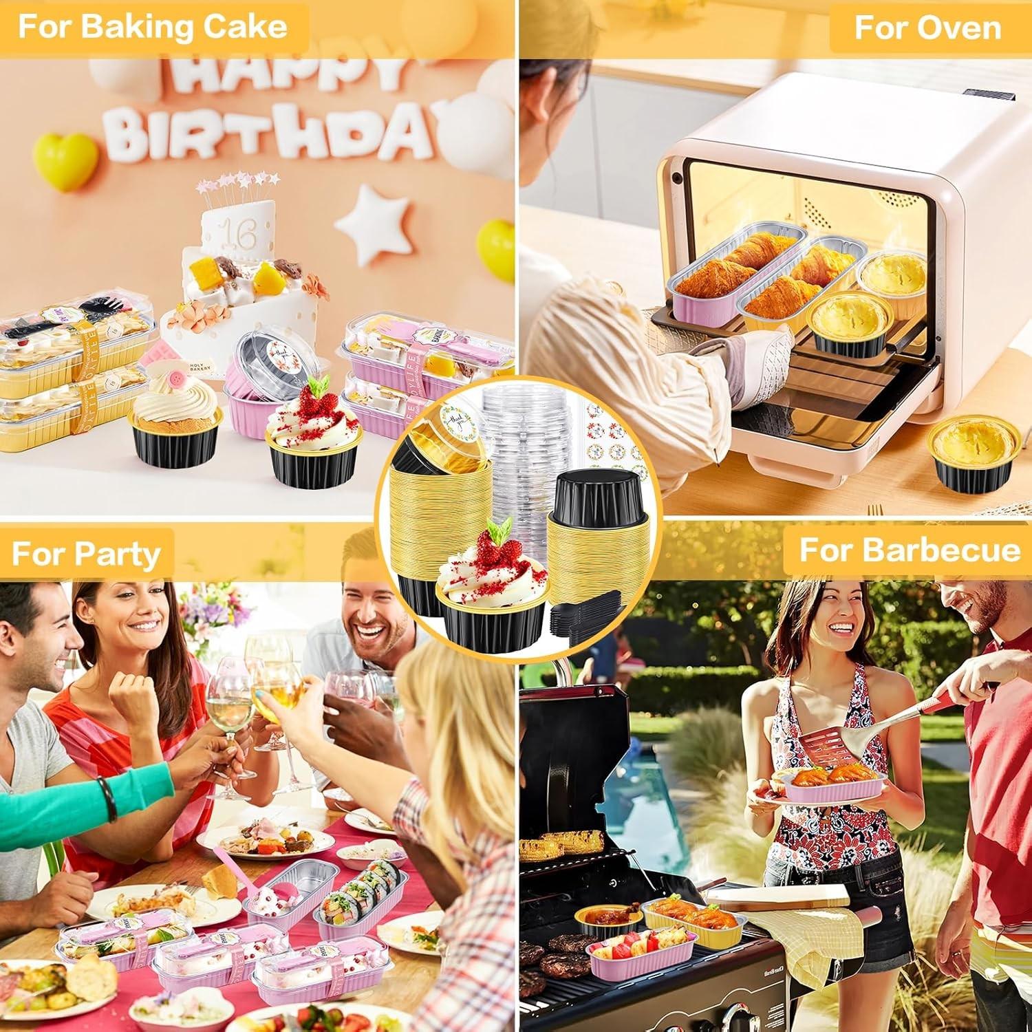 25PCS Aluminum Foil Lined Baking Cups with Lid, Disposable Mini Cake Cups, Muffin Mold, Pudding Mold, Wedding, Party, Dessert Container