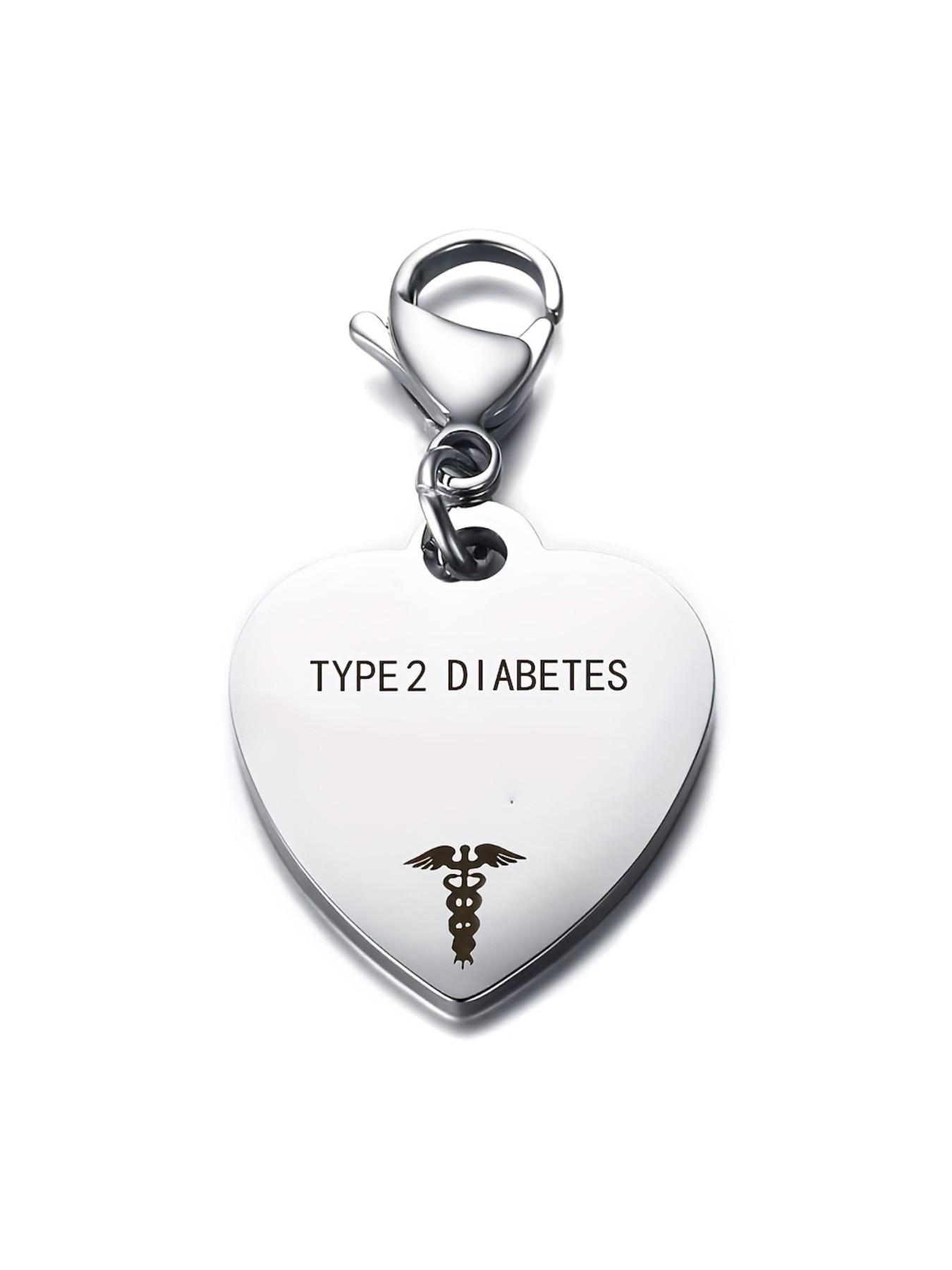 Unique Heart-Shaped Stainless Steel Medical ID Pendant Keyring - Engraved with Diabetes Type 1 & 2 Symbol, Ideal Gift for Men with Diabetes, Hypoallergenic, Durable, and Easy to Clean