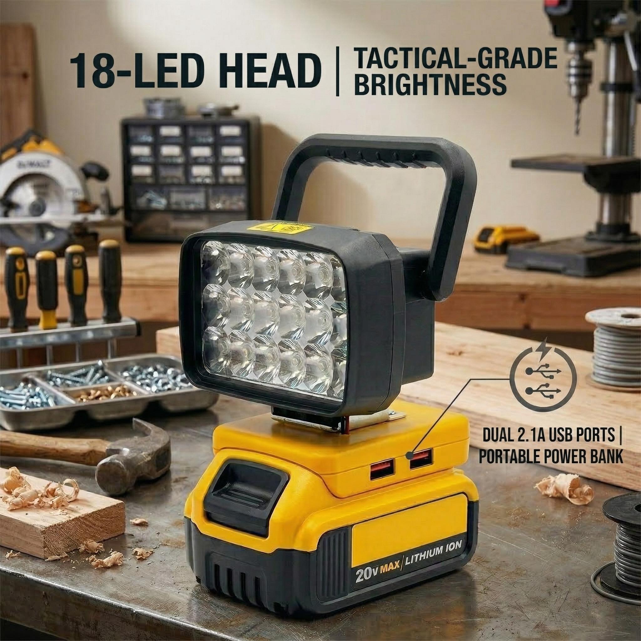 18 LED Work Light Spotlight USB Output, Compatible with Dewalt 18-20v Dcb200 Battery, Portable and Efficient Lighting Solution