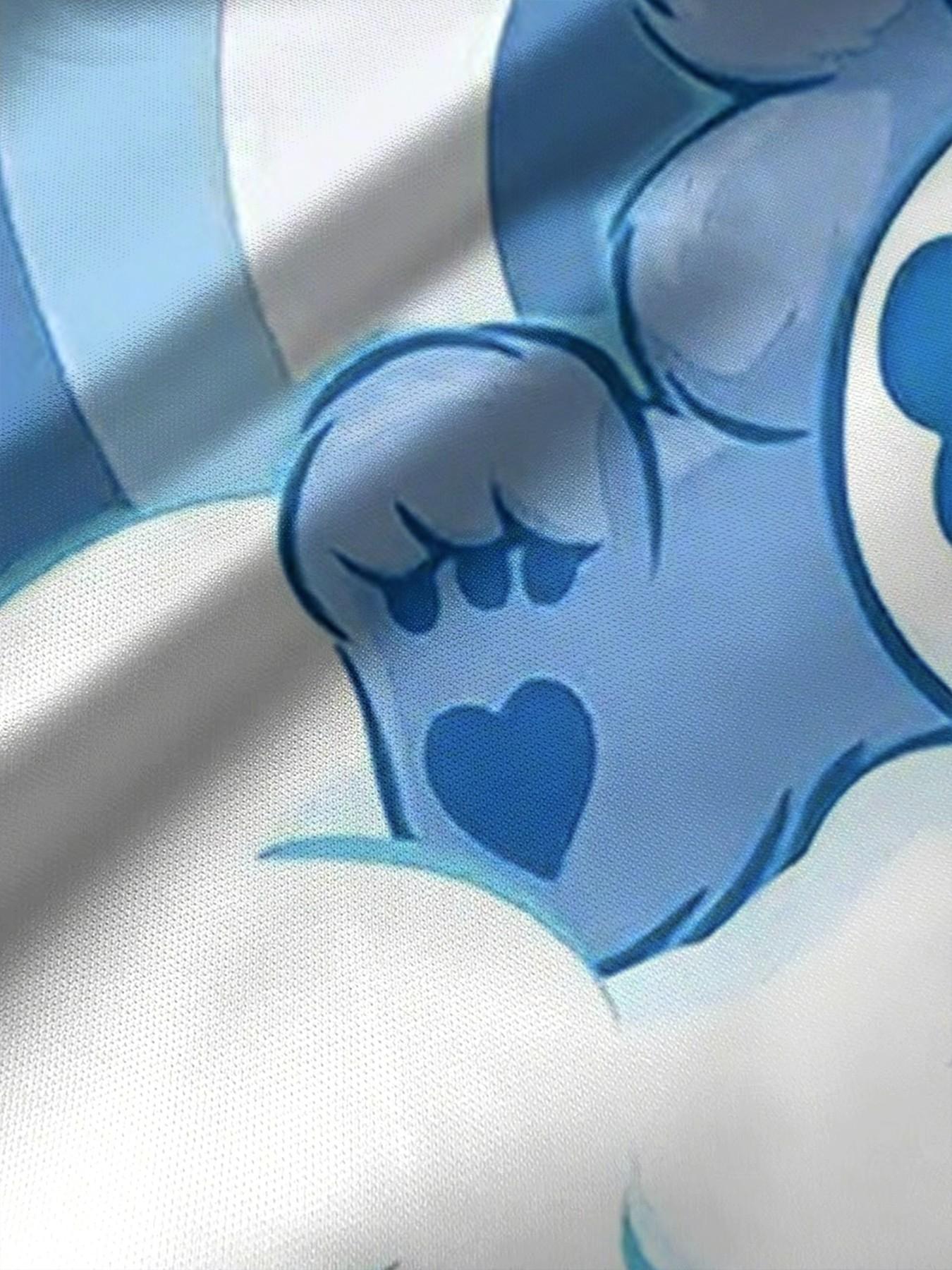 Girls' Heart Bear Night Owl A-Line Dress, Cartoon Healing Short Sleeve Dress, Fashion Outdoor Wear, Birthday Gift, Holiday Gift