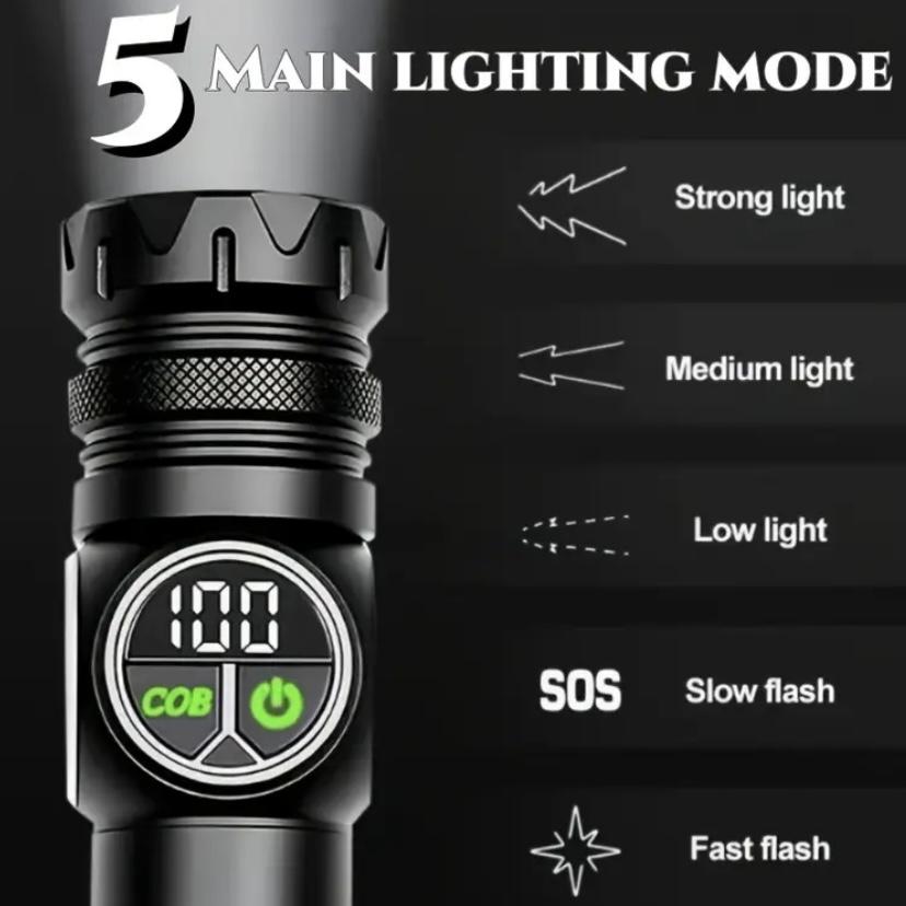 Rechargeable Pocket Flashlight, USB Rechargeable Flashlight, Five Modes LED High Lumen Light, Ultra Bright Lamp with Strap, Ideal for Emergencies, Camping, Hiking, Portable Flashlights