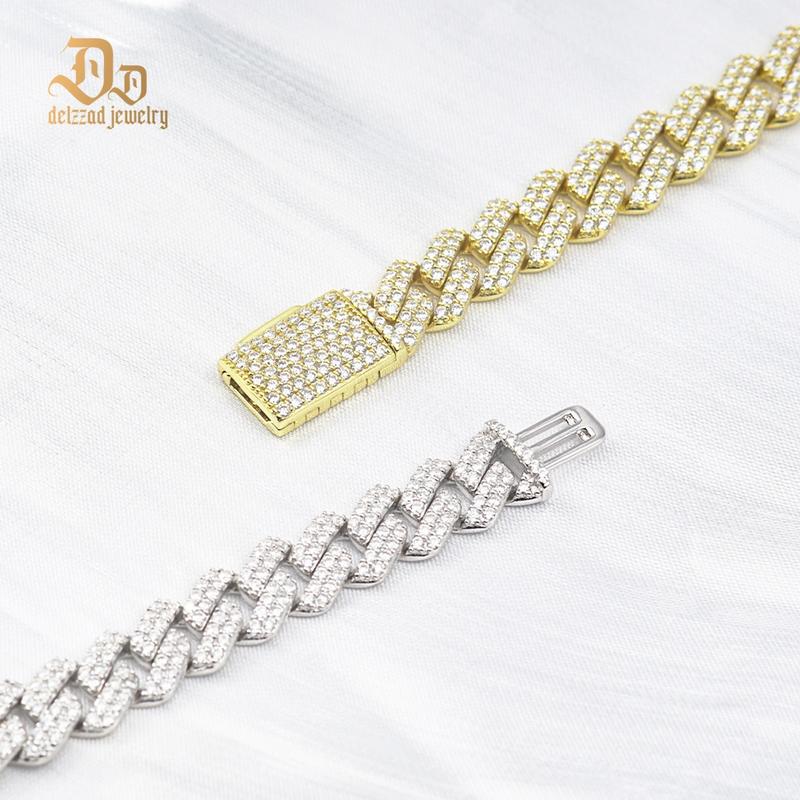 Delzzad (MSG.03) 14K Gold-Plated 8.5MM Iced Out Cuban Link Bracelet Necklace VVS D Color Synthetic Moissanite S925 Unisex Bling Hip Hop Cuban Chain Perfect for Any Occasion & Everyday Wear Birthday Anniversary Christmas Gifts