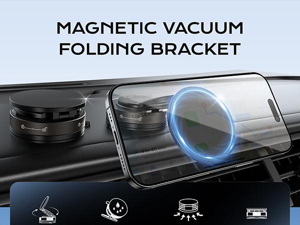 Vacuum Magnetic Suction Cup Phone Mount for Magsafe, 360 °   Adjustable Holder, Pocket Size Foldable Portable Cell Phone Holders for Your Car for All Smartphones & All Car Models