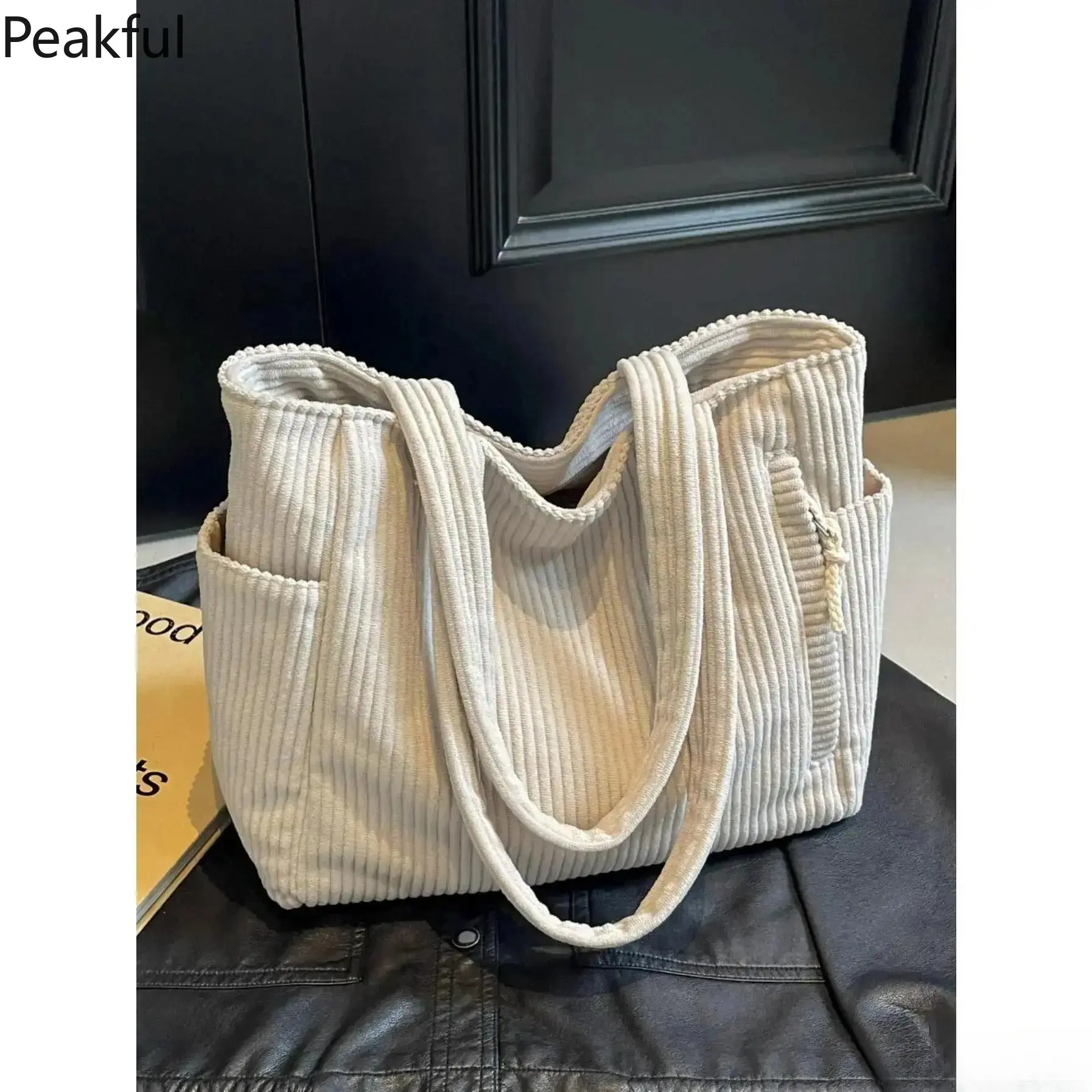 Women's Corduroy Crossbody Tote, Odor Resistant & Waterproof Handbag with Adjustable Shoulder Strap, Casual Basic Purse for Daily Commute, Shopping & Work