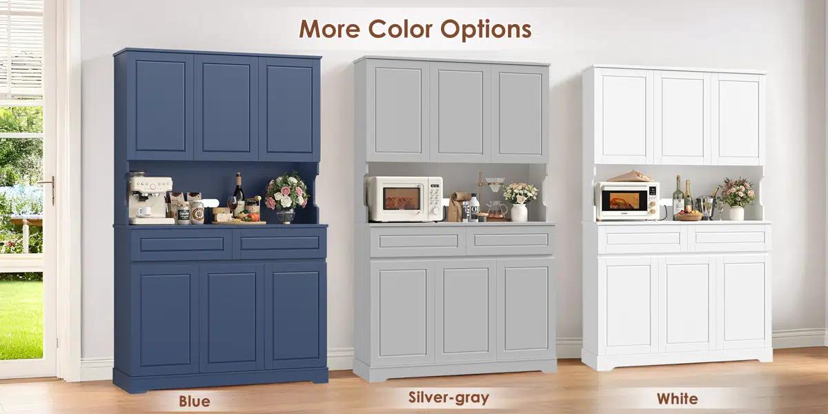 FOTOSOK 74'' Pantry Cabinet, Wood Kitchen Pantry with Microwave Shelf and Adjustable Shelves, Tall Kitchen Hutch with 6 Doors and 2 Drawers