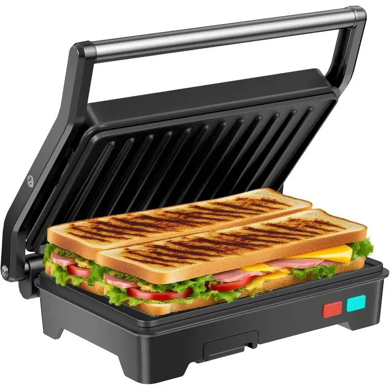 1000W 3-in-1 Rectangular Flip Grill Sandwich Maker, Non-Stick Coated Plates, 180-Degree Open for Any Size Food, Stainless Steel Surface, Removable Drip Tray