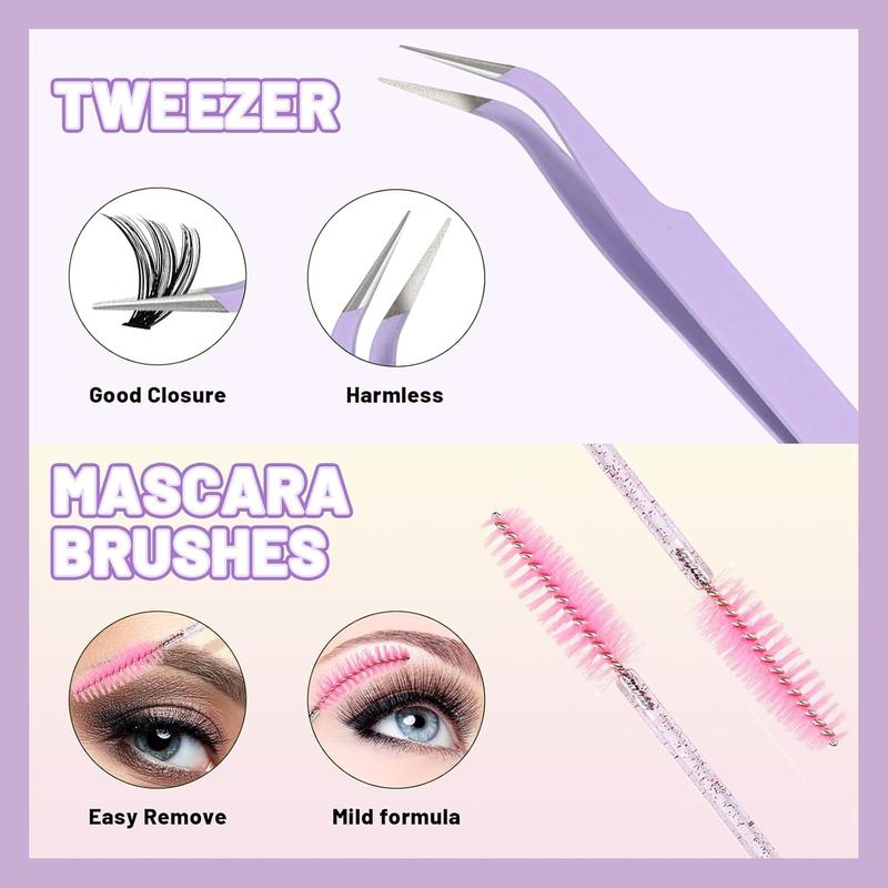 Manga Lash Clusters with Spikes Eyelash Clusters with Bottom Lashes 12-18MM Long Fairy Cluster Eyelash Extensions 204Pcs 150D Wispy Extension With Lash Bond&Seal Tweezer Brush DIY at Home, Individual Eyelashes Kit, Eyelashes Extensions