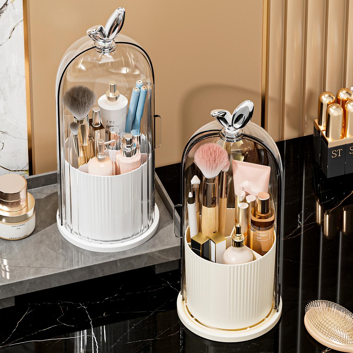 Makeup Brush Storage Box, 1 Count 360 Degree Rotatable Dustproof Makeup Brush Holder with Lid, Durable Storage Organizer, Cosmetic Organizer for Bedroom Bathroom Salon Hotel