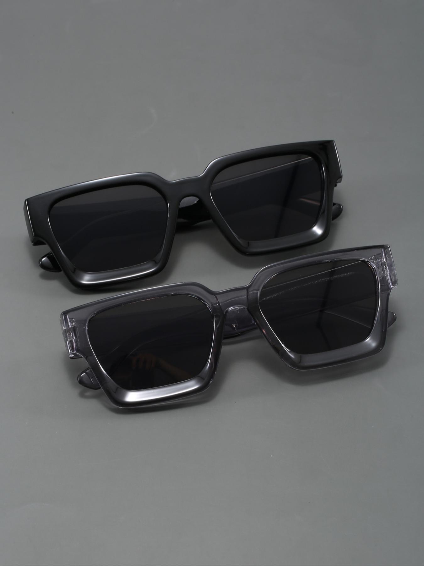 Men's Retro Style Rectangular Full Frame Glasses, Fashion Eyewear for Outdoor Activities & Casual Wear, Pack of 2, Trendy Shades