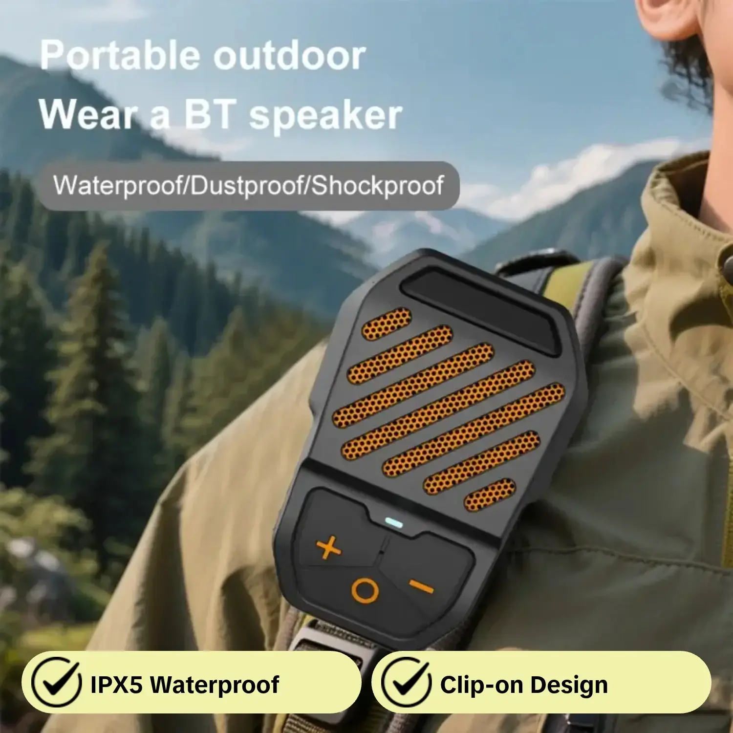 Wearable Outdoor Speaker,Clip-on Wireless Portable Speaker with Microphone. Supports Music & Calls. Compact Outdoor Speaker with Ultra-Long Battery Life,Mini Jobsite Speaker,IPX5 Water-Resistant. Ideal for Work and Sports