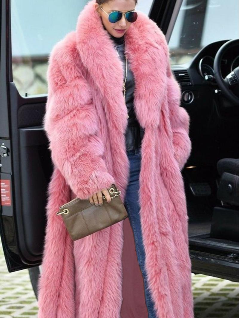 Women's Faux Fur Coat, Soft Long Sleeve Medium Length Coat, Comfortable Casual Party Wear, Luxury Trendy Fall & Winter