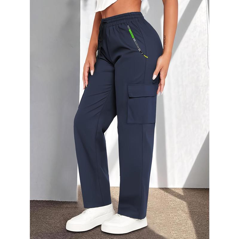 Women's High Waist Knitting Cargo Activewear Bottoms - Lightweight Breathable Fabric, Stylish Wide Legs, Secure Patch Pockets, Adjustable Drawstring Elastic Waist, Ideal for Outdoor Activities, Daily Casual Wear (Lady Athletic Sports Clothes)
