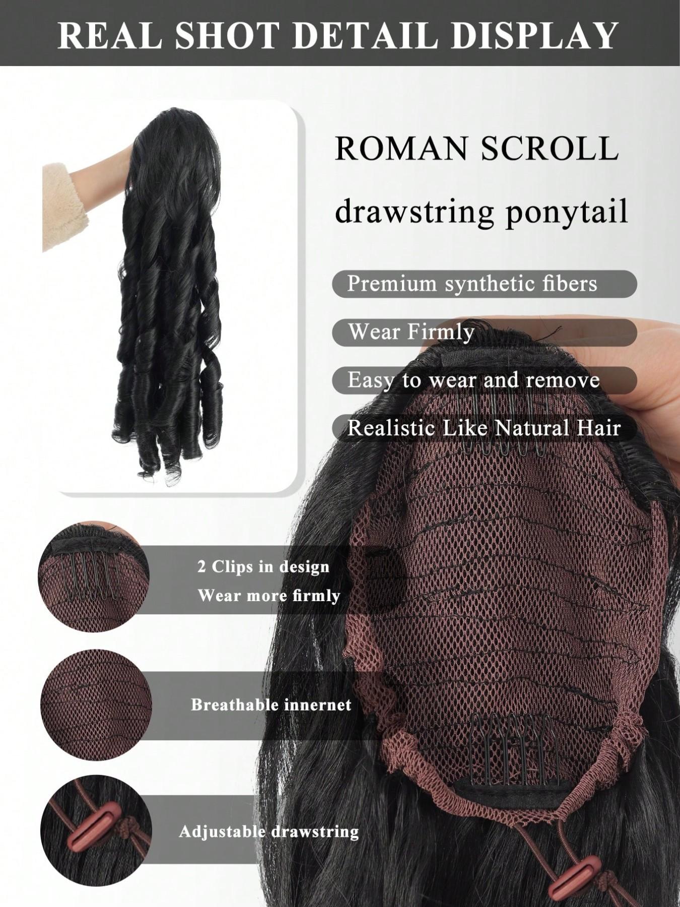 20 inch Long Wavy Synthetic Ponytail Drawstring Roman Curly Ponytail Wine Red Extensions for Women Daily Party Use，Drawstring Style Roman Curl Ponytail Wig Suitable for Women's Daily Wear and Holidays
