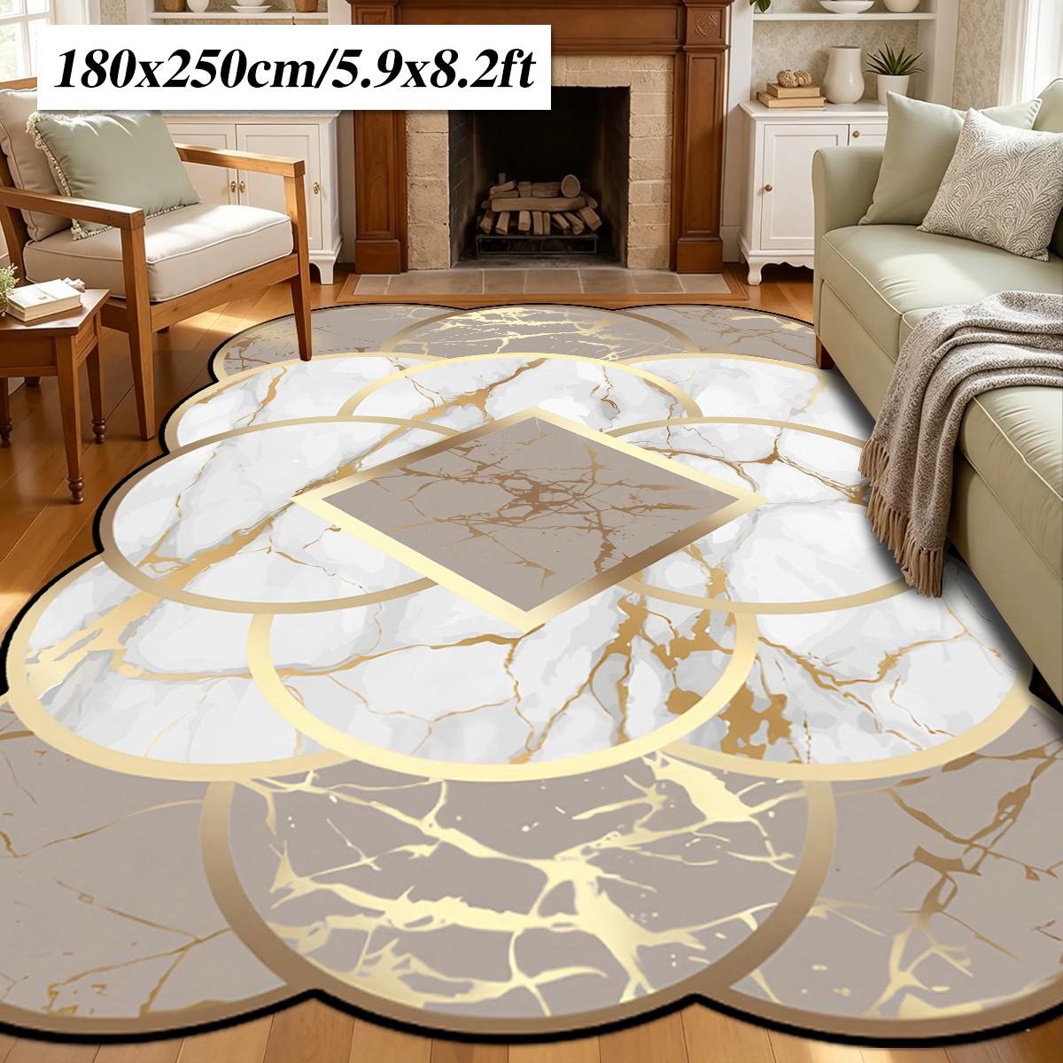 Irregular Living Room Rug, Luxury Marble Texture, Non-Slip Washable Carpet, Bedroom Bedside Mat, French Style Home Decor, Kitchen Bathroom Study Closet