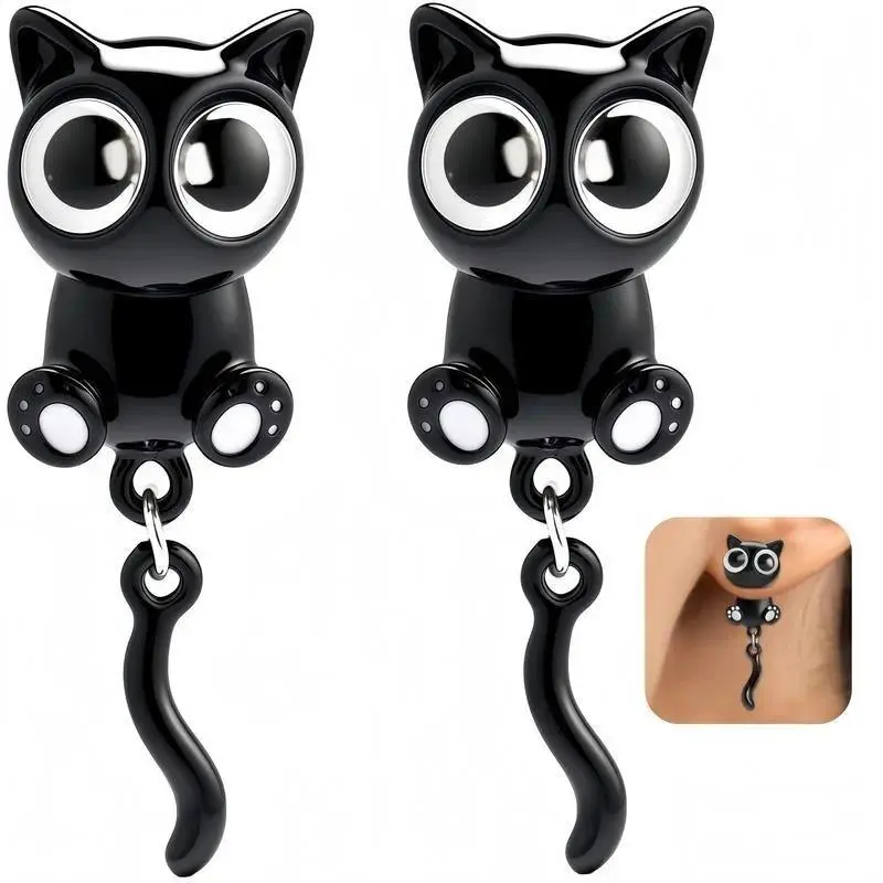3D Black Cat Stud Earrings For Women, Cute Cat Paw Design Copper Earrings, Kawaii Animal Jewelry Accessory For Daily Wear, Halloween Outfits, Party Styling And Cat Lover Gifts