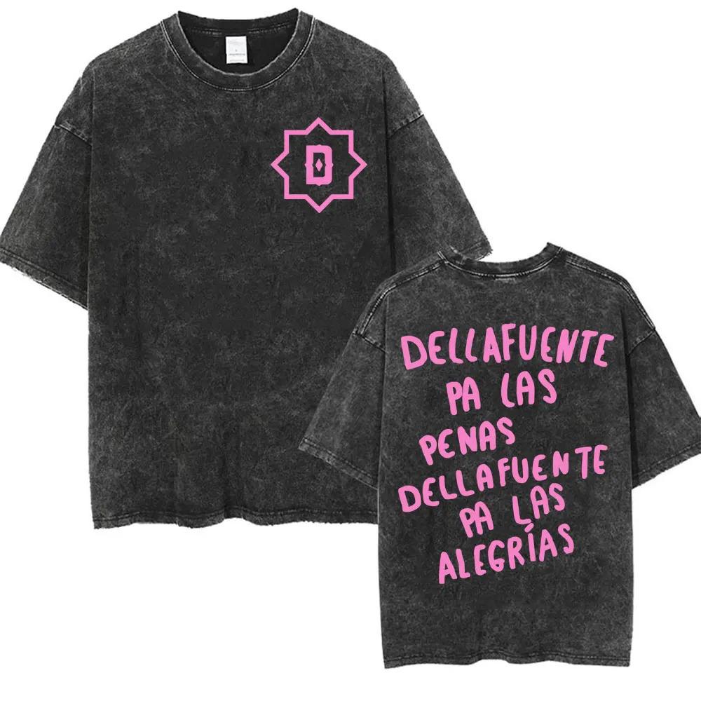 Rapper Dellafuente 2025 Tour Vintage Washed T-shirt Men Women Summer Fashion Short Sleeve T Shirt Oversized 100% Cotton T Shirts