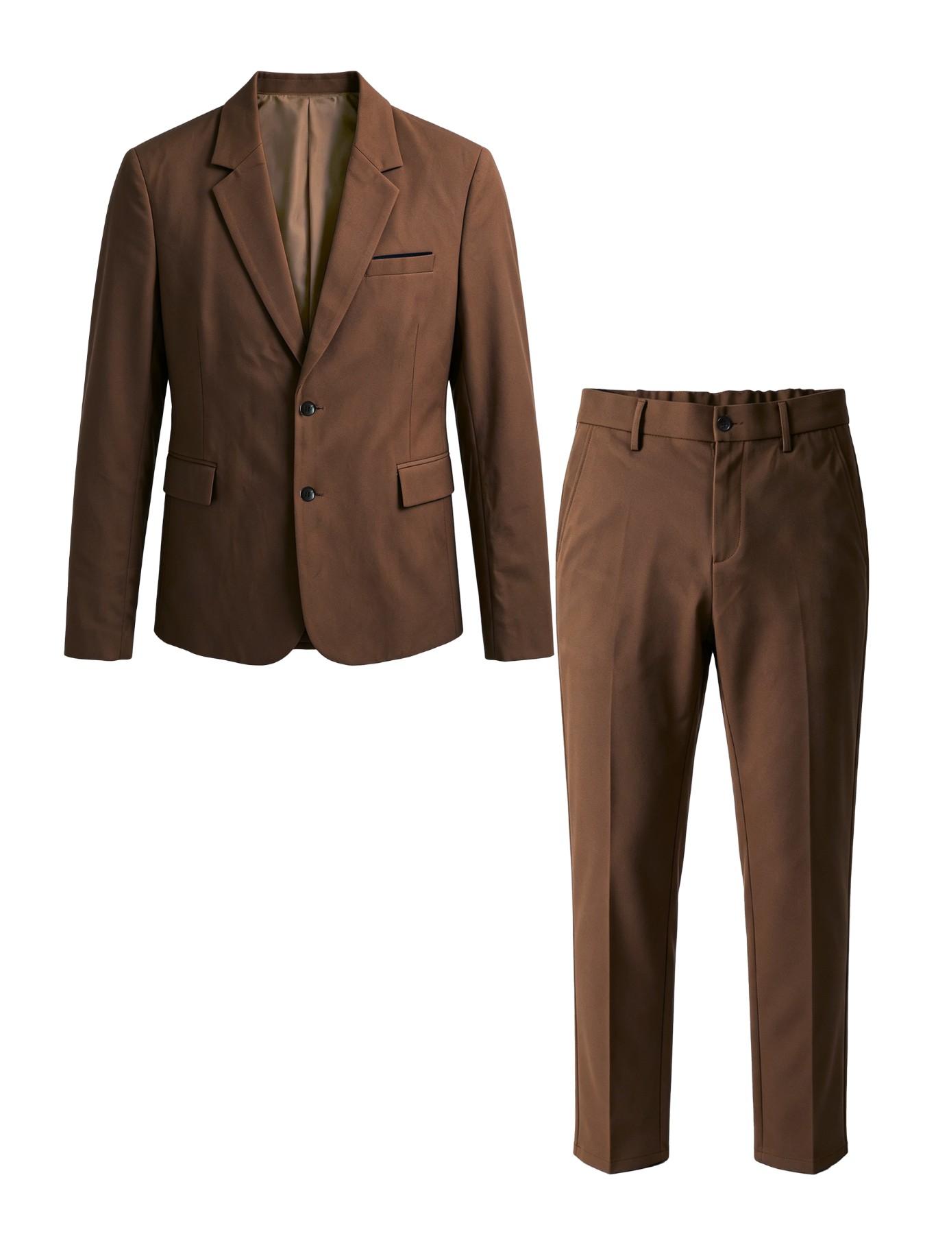 Men's Fall New Suit Set, Minimalist Italian Business Style, Flat Lapel Two-Button Blazer Jacket, Back Elastic Waist Trousers, Suit Pants, Comfortable Wrinkle-Resistant Fabric