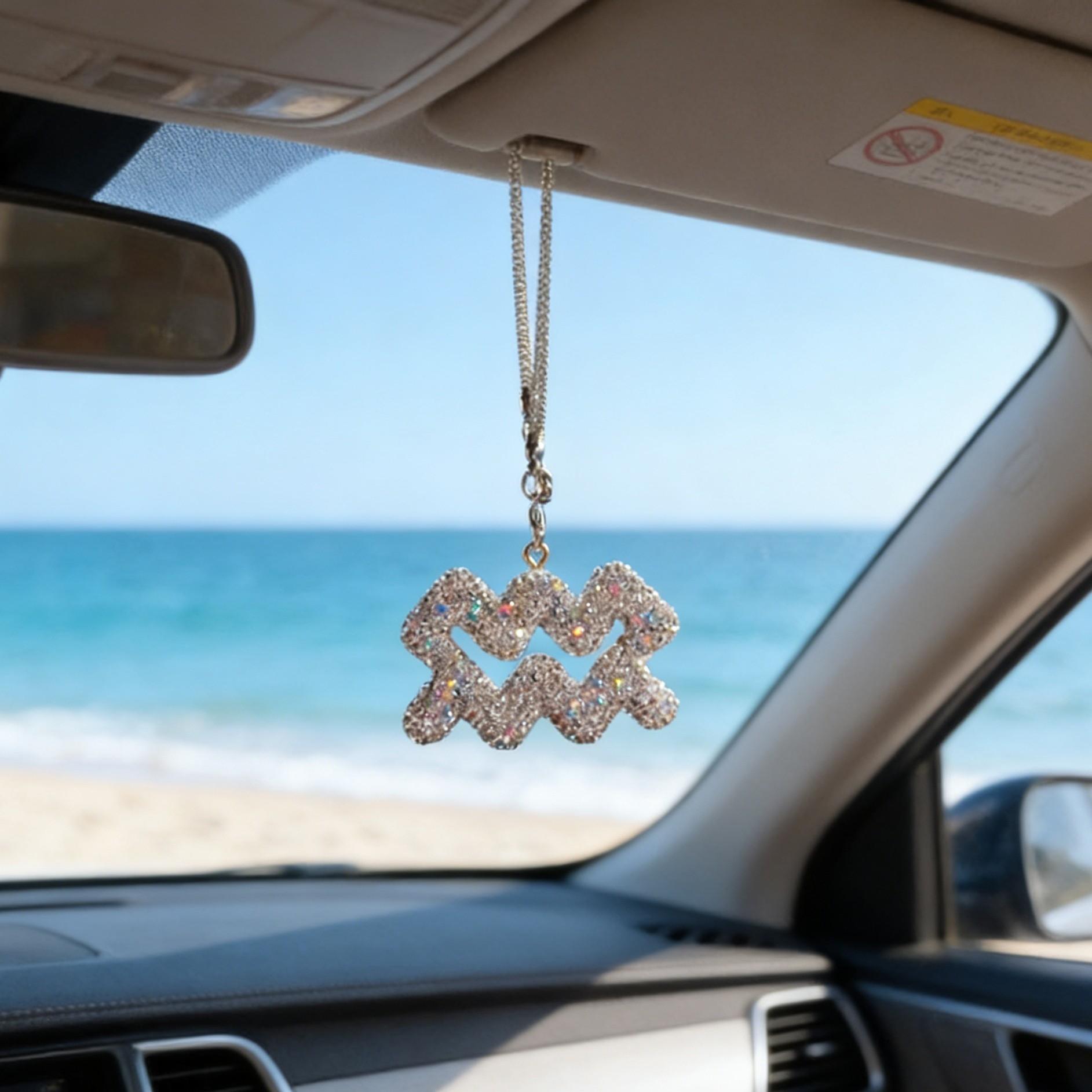 Blingbling Zodiac Car Mirror Charm, Unique Personality Rearview Mirror Pendant, Elegant Girls' Car Accessory, Stylish Dashboard Decoration