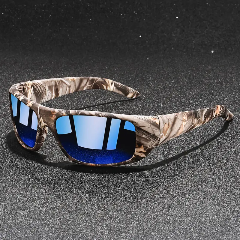Latest model camouflage square sports glasses, sporty eyewear, Fashion sports eyewear, unisex, provide multiple color options, graffiti pattern printed on the inside of the mirror legs, trendy visual effect, Ideal choice for outdoor activities