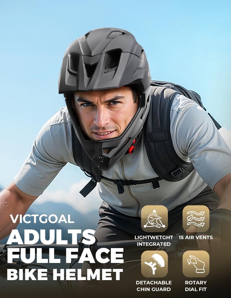 VICTGOAL Adult Detachable Mountain Bike Full Face Helmet, Men's Bicycle Head Protection, Off-Road MTB Safety Gear, Mbx Bmx Helmets, Motocross Helmet