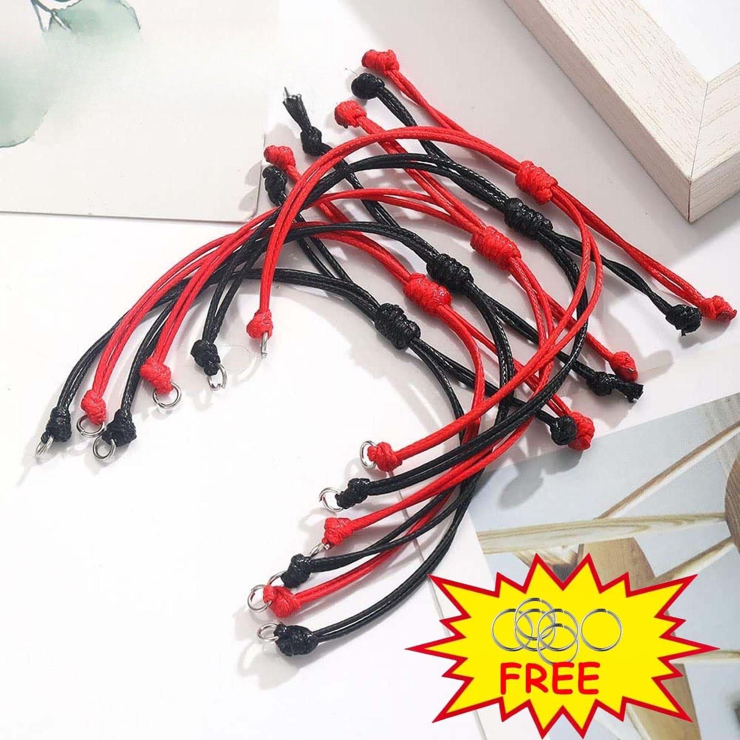 Semi Finished DIY Half-Finished Unfinished Bracelet  Making Braided Cord Bracelets Adjustable Rope Thread Bracelets with Jump Rings for Charms  Making 6 count Black Red