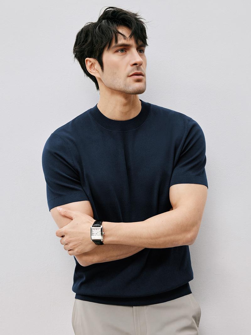 Fioboc Men's Crewneck Knitted T-Shirt Top for Father's Day, Christmas Gifts and Daily Casual, Comfortable, Breathable and Skin-Friendly