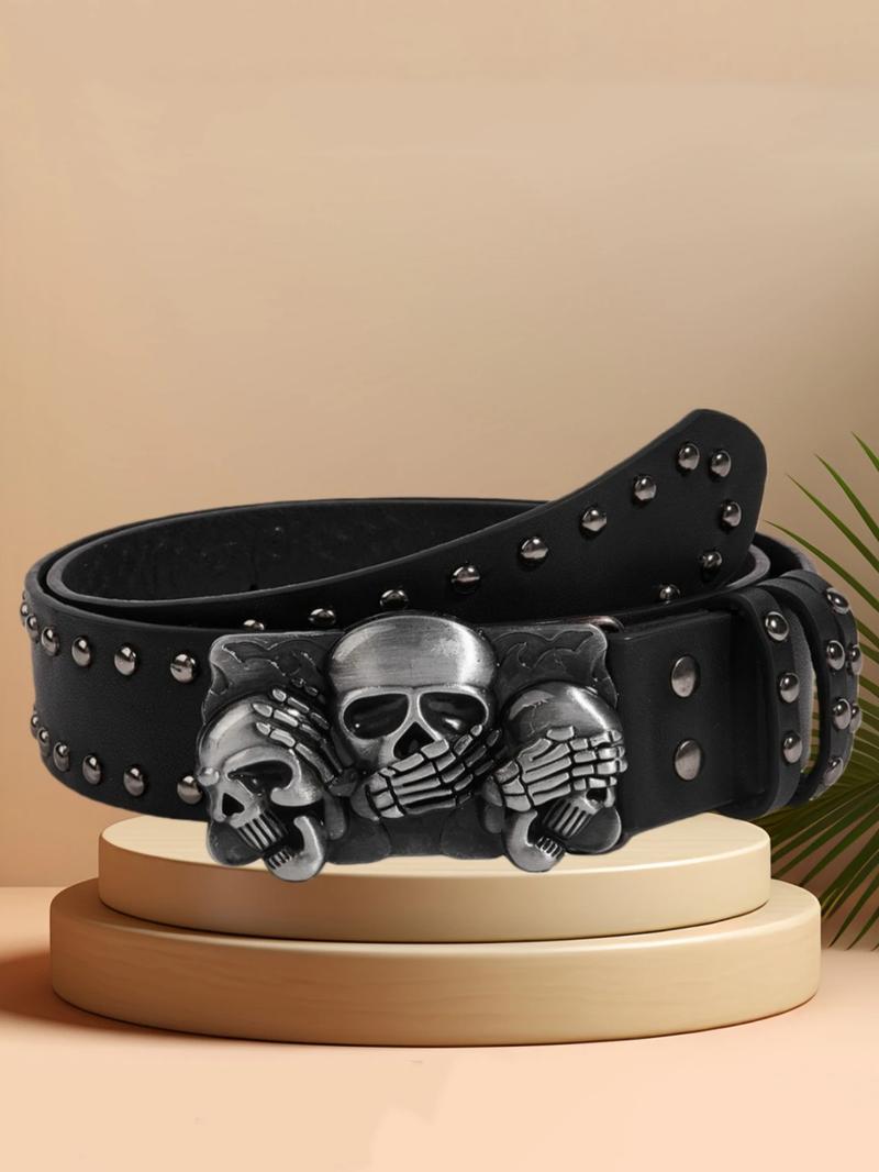 1pc New Belts For Women High Quality Luxury Brand Punk Goth Rivet Black Jeans Unisex Men Belt Paw Skull Buckle Waistband Man Punk Style Belt