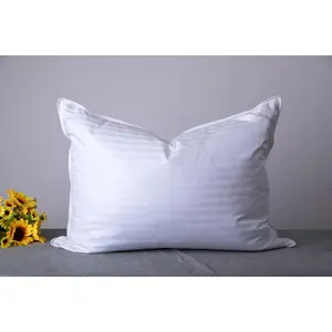 Queen Size Goose Down Feather Bed Pillows for Sleeping One Pillow for Back, Stomach or Side Sleepers Stripe White Color