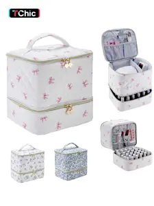 Nail Polish Storage Box Organizer Holds Up to 30 Bottles, Dual Layer Nail Polish Holder with Handle, Portable Manicure Accessories Case, Makeup Storage Organizer