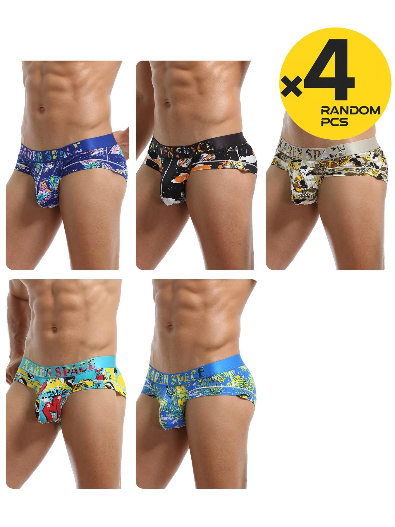 Men's Ice Silk Mesh Print Triangle Underwear, Ultra-Short Comfortable Stretch Briefs, Quick-Dry Breathable Cartoon No-Trace Skin-Friendly