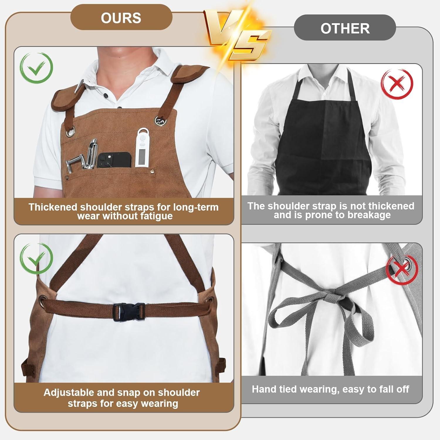 Canvas Apron with Multiple Pockets, Durable Apron with Adjustable Shoulder Straps, Ideal for Carpenters & Garden Maintenance Workers