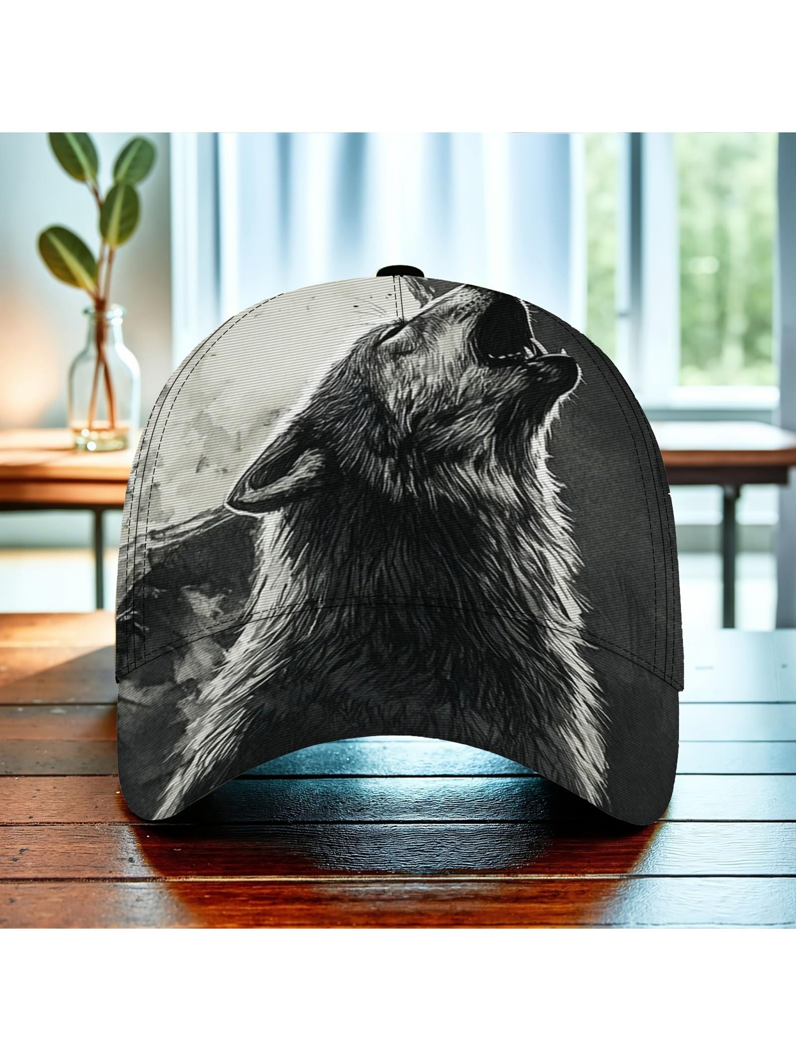 Adjustable Lightweight Baseball Cap, Adjustable Snapback Cap, Wolf Pattern Outdoor Sports Hat, Outdoor Hiking Hat, Durable Trendy Casual Wear, All Seasons Fitted Design