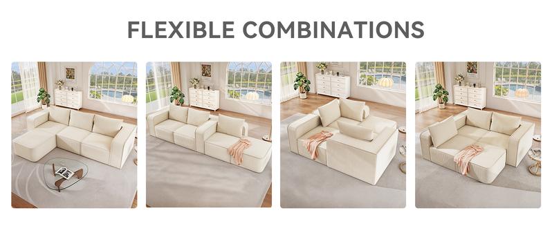 Yitahome Oversized Cloud Sectional Couch: Deep Modular Sofa with Pillows, Luxurious Corduroy Upholstered Couches for Living Room, Bedroom, Apartment, Office, No Assembly Required, Milky White