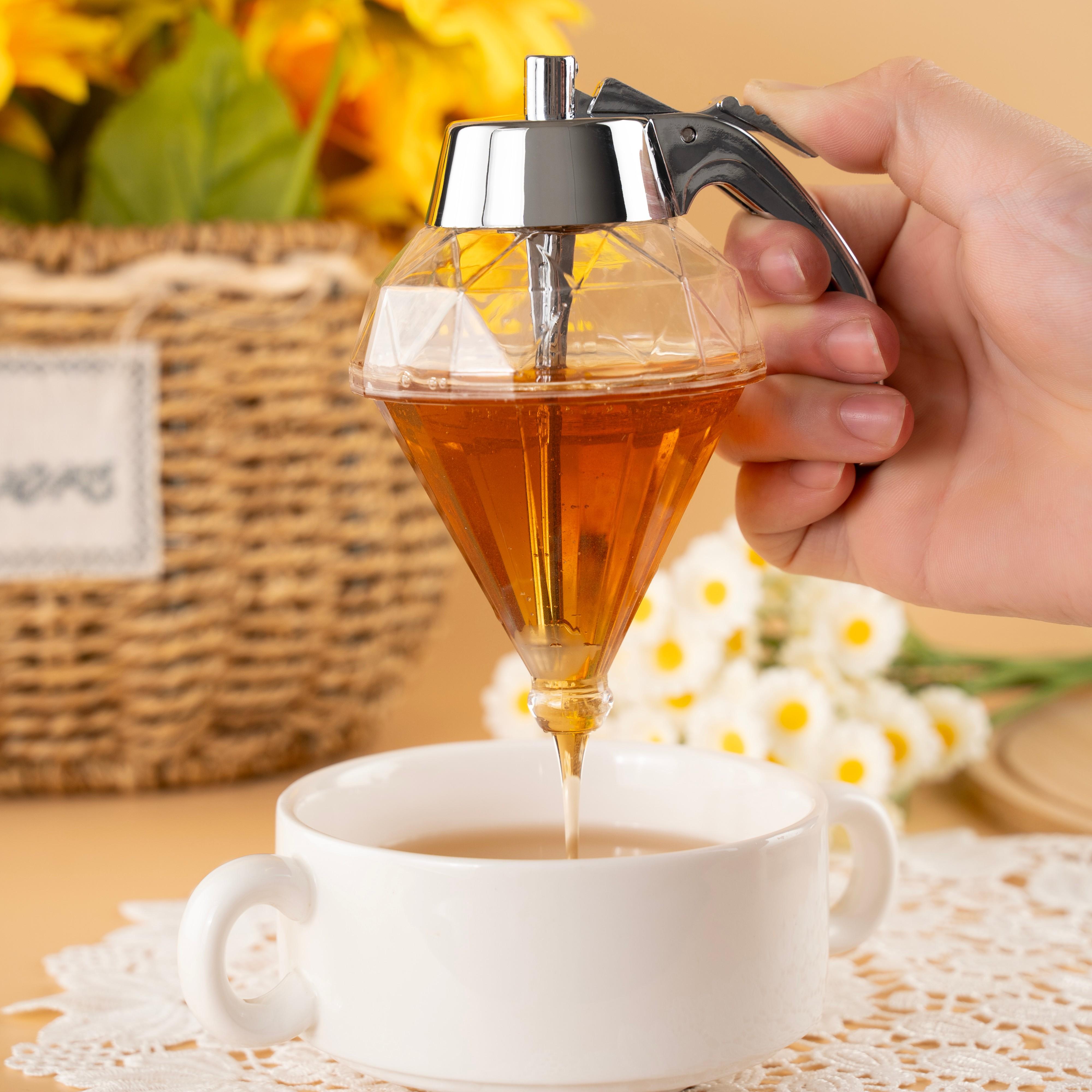 No Drip Honey Dispenser with Stand(Non-glass) - Honey and Syrup Storage Container - Suitable for Honey, Syrup, Jam - 8oz No Drip  Honey Storage Dispenser - Easy to Use