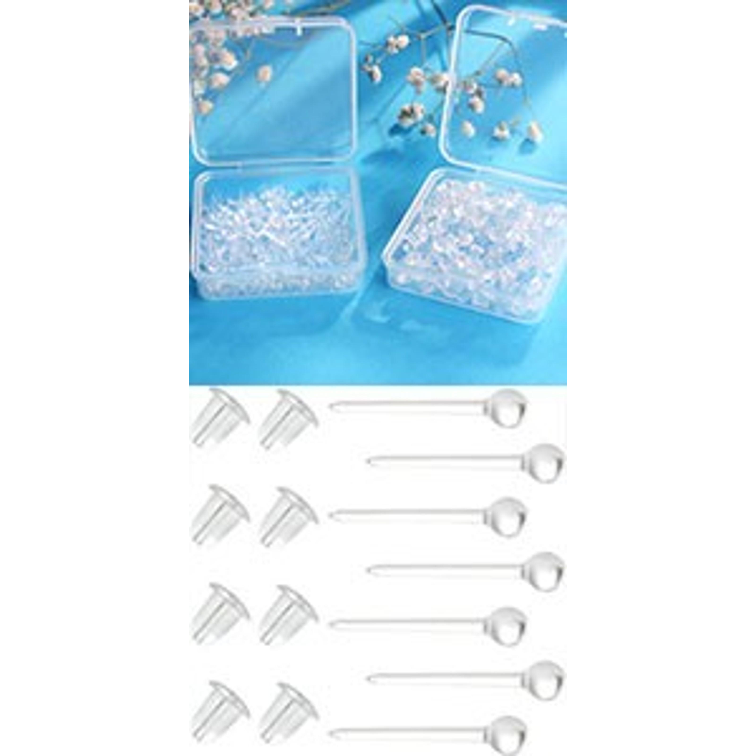 200pcs Hypoallergenic Clear Plastic Earring Studs + 200pcs Earring Backs – 18G Retainers for Sports, Surgery, Work & Sleeping – Transparent 2-Compartment Storage Box