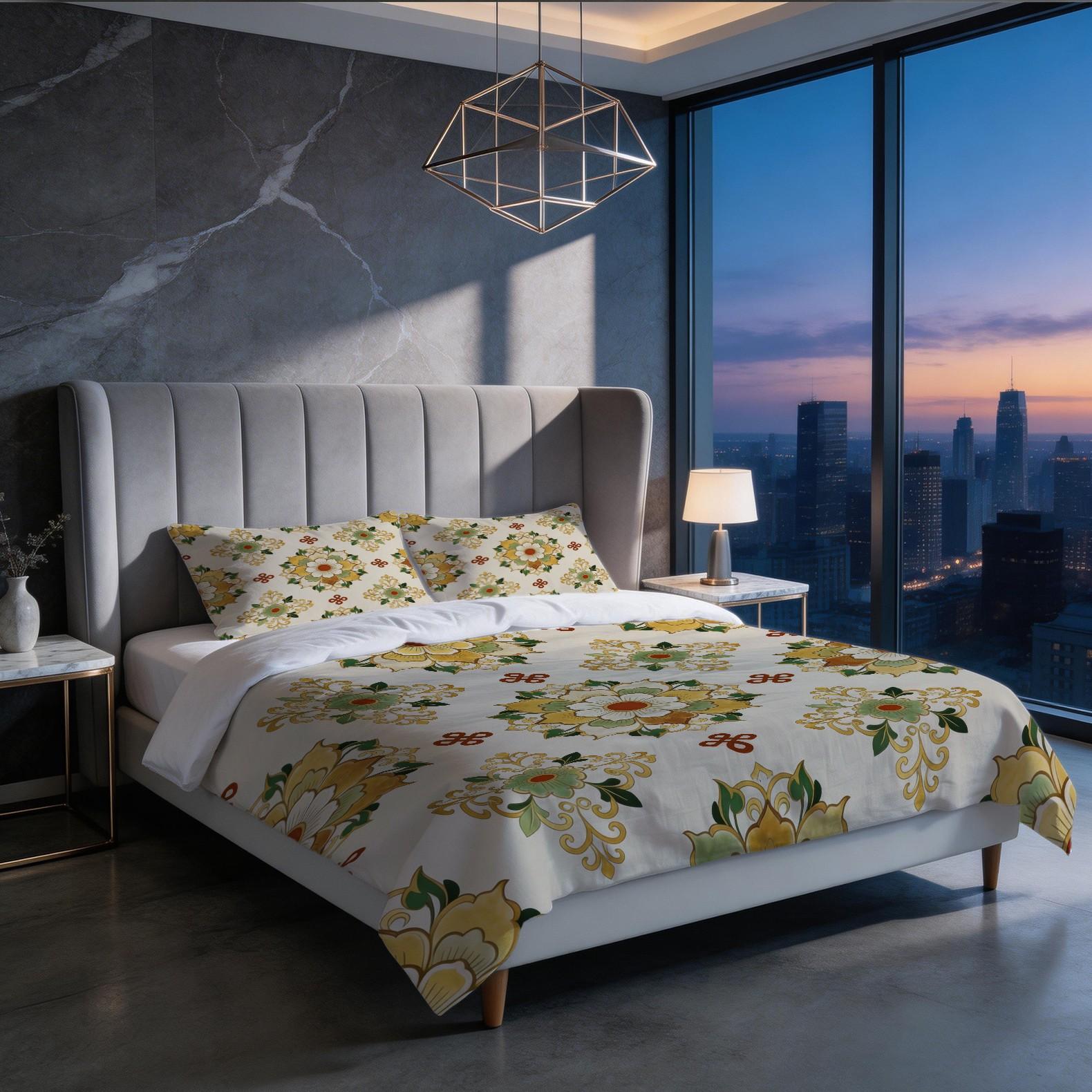 2/3 Piece Vintage Floral Mandala Duvet Cover Set, HD Digital Printed Comforter Cover, Soft Breathable All-Season Bedding Set with Zipper & Corner Ties, No Inserts for Bedroom Decor