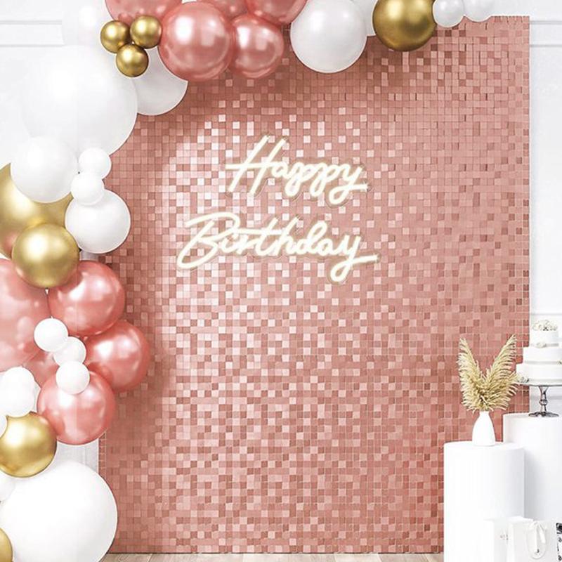 4pc Pink Foil Fringe Curtain,Square Tinsel Foil Curtain Party Decoration for Wedding Birthday Party Background  Anniversary Decor