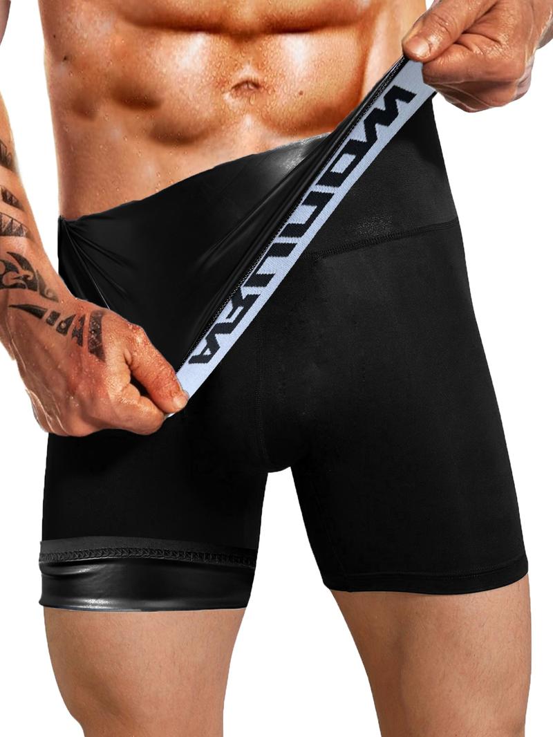 Men's Letter Tape High Waist Sauna Shorts, Functionality and Performance Casual Breathable Comfortable Sports Shorts, Workout Compression Shorts for Men