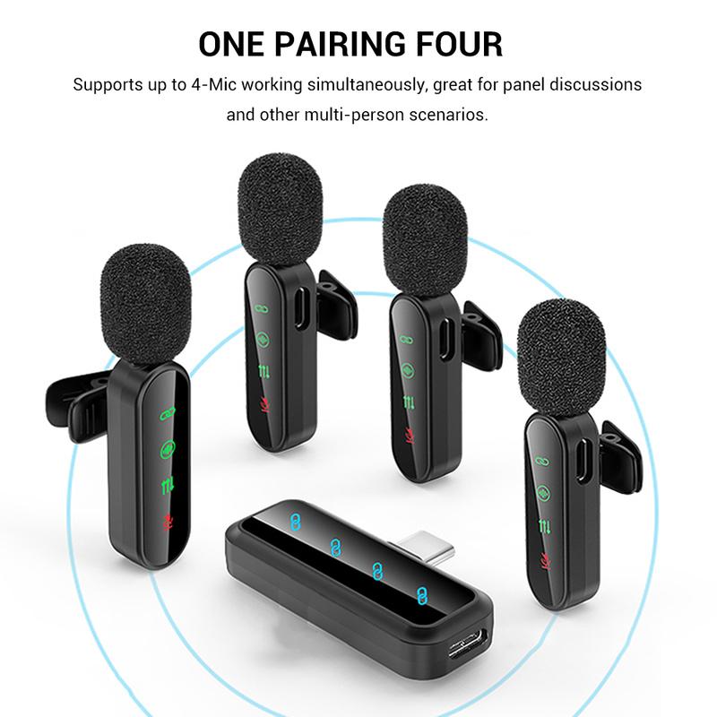 Wireless Lavalier Microphone Lapel Mic for iPhone/Android/Laptop, Upgraded Mini Microphone with Noise Reduction, Ideal for Video Recording, Podcasts, YouTube, TikTok, and Vlogging (4 Mics)