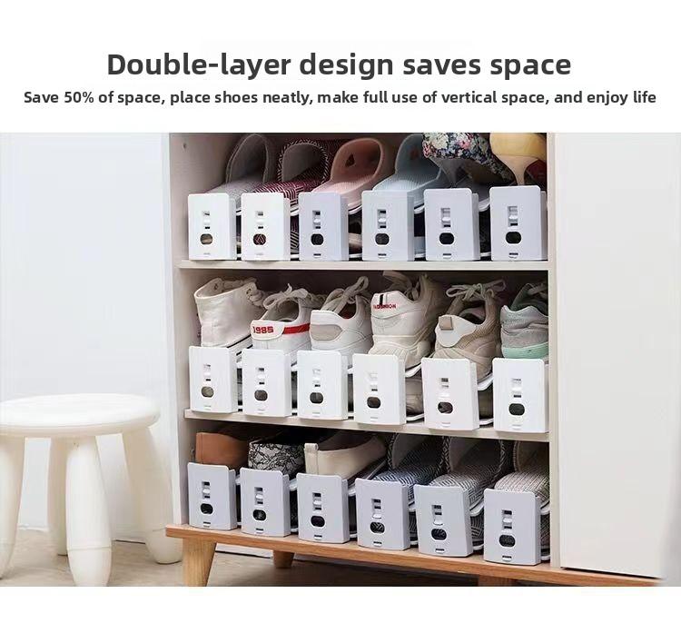 Double-layer shoe rack adjustable Double Tiers shoe storage artifact Organiser household space-saving shoe cabinet layered partition sorting shoe rack