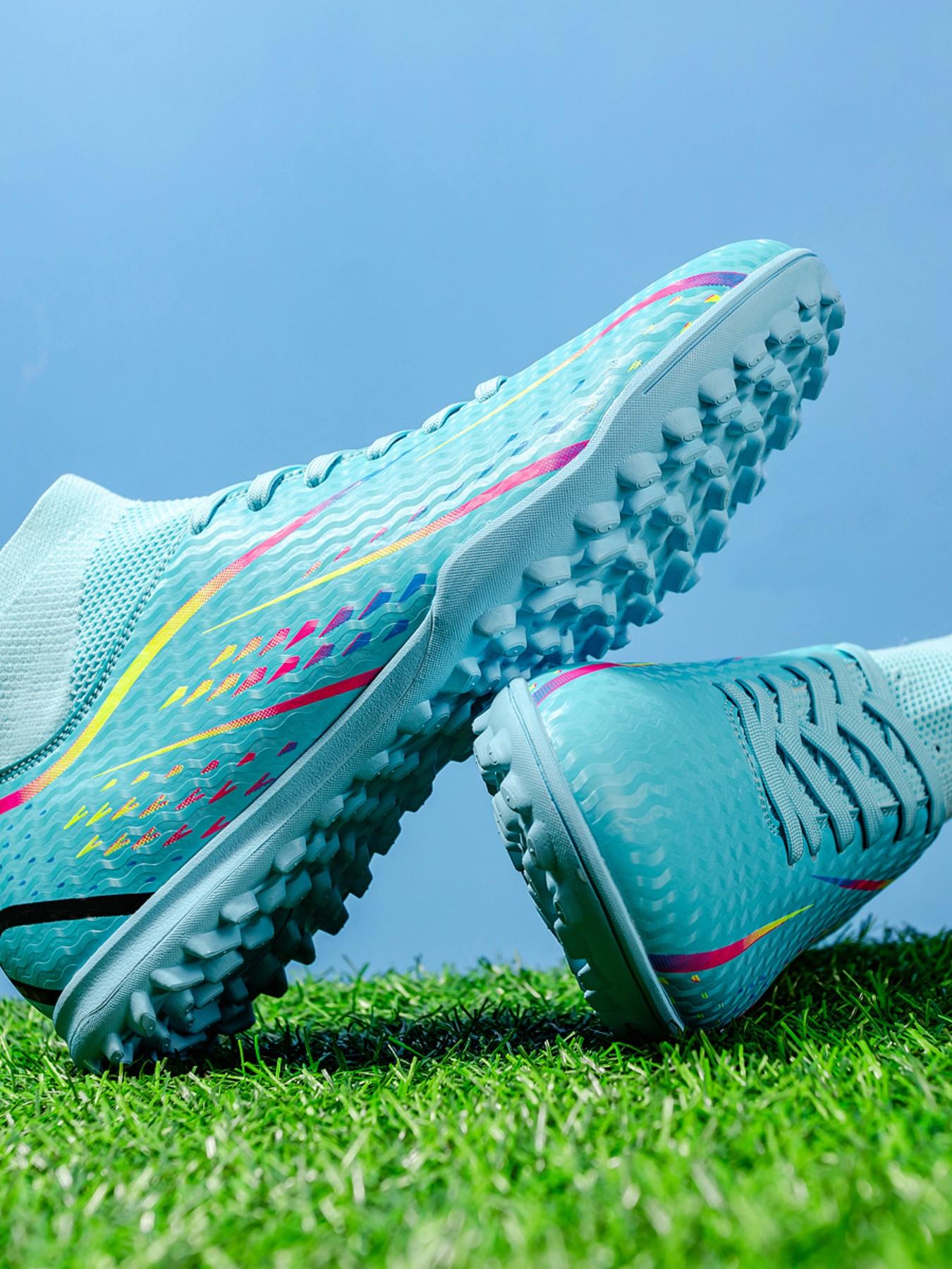 Men's Football Shoes TF Studs, Outdoor Sports Cleats, Durable Anti-Slip, Superior Grip, Ankle Protection, Rubber Sole, All-Season Use