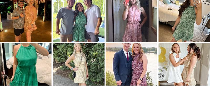 Imily Bela Summer Dress for Women Chiffon Blouses Skirt Spaghetti Sleeveless Tops Halter Ruffle Romper Sun Flowy Summer Outfits