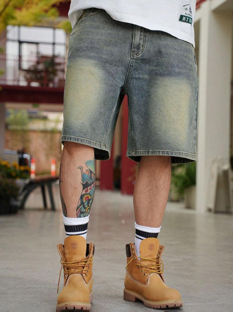 Z387  Men's denim shorts, trendy high street style, distressed, loose, casual, simple, non-stretch, mid-length shorts